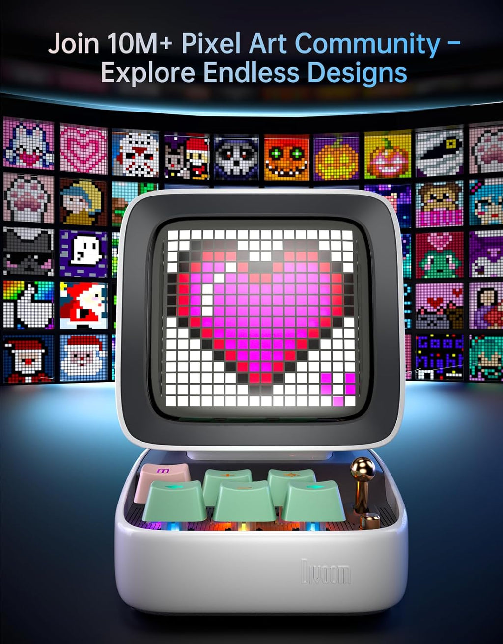 Ditoo Retro Pixel Art Bluetooth Speaker with App-Controlled LED Screen - Stylish White Design