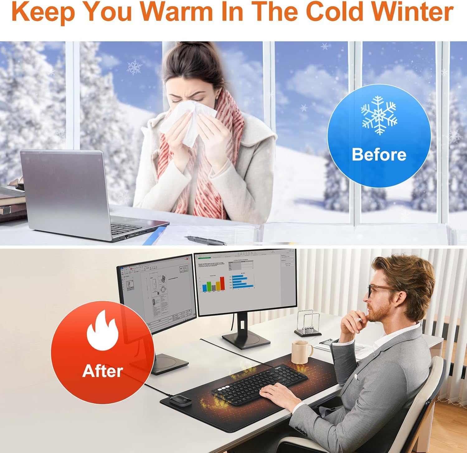 Heated Mouse Pad Warm Desk Large Mat 3 Levels Heating Gaming Foot Warmer Home