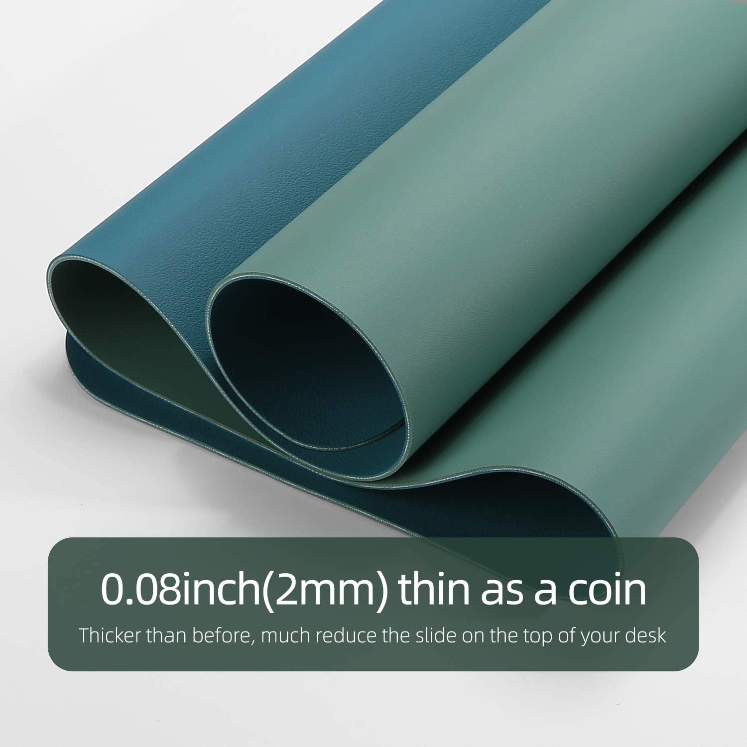 Desk Pad, Desk Mat, 31.5" X 15.7" Dual-Sided Laptop Desk Pad Protector, Large Leather Desk Blotter for Keyboard and Mouse, Waterproof Desk Writing Pad for Office(Pistachio Green + Green Blue)