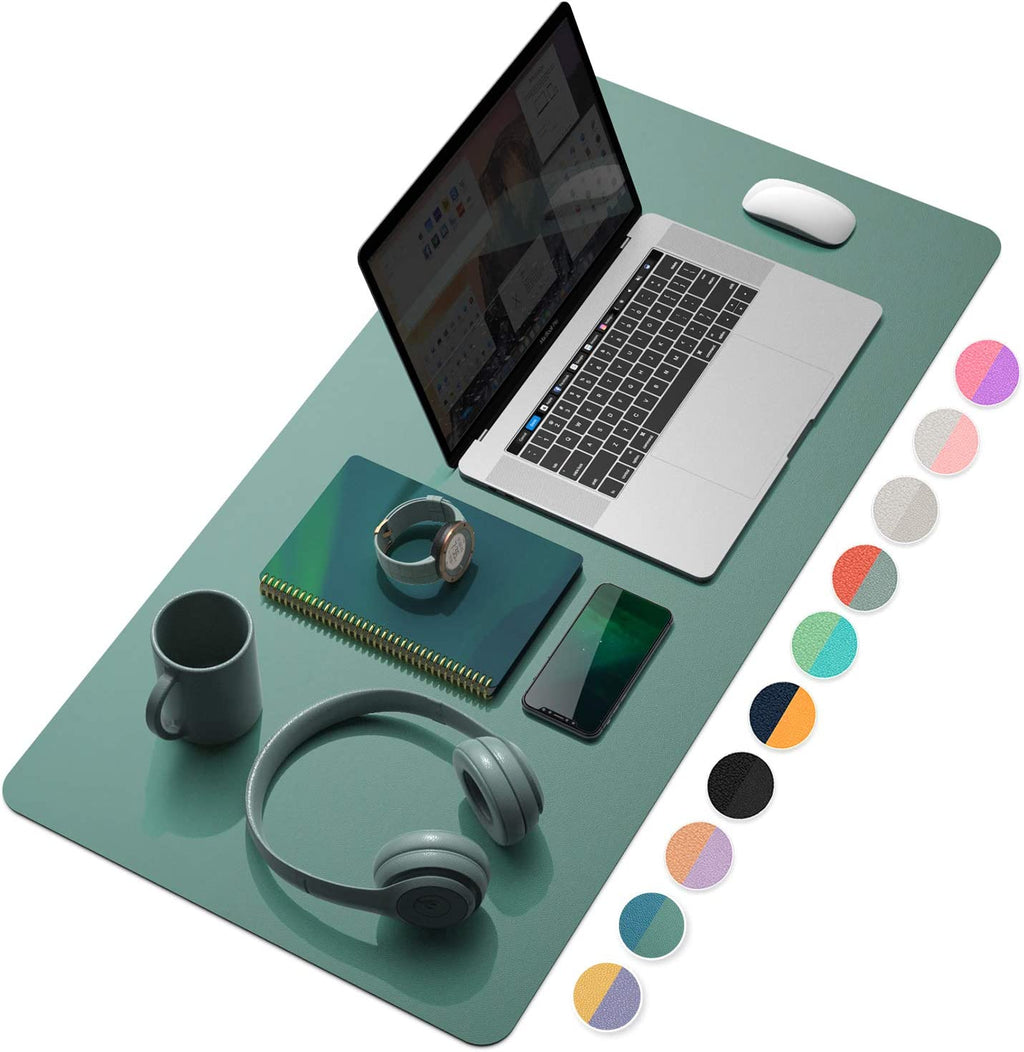 Desk Pad, Desk Mat, 31.5" X 15.7" Dual-Sided Laptop Desk Pad Protector, Large Leather Desk Blotter for Keyboard and Mouse, Waterproof Desk Writing Pad for Office(Pistachio Green + Green Blue)