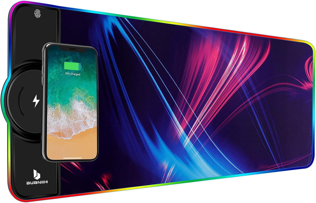 Flare Color Gaming Mouse Pad with Wireless Charging - 15W Fast Charging, 10 Lighting Modes, Perfect for Gaming Keyboard & Mouse, Home & Office, 31.5" x 11.8