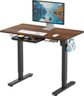 40-Inch Electric Height Adjustable Standing Desk with Drawer, Memory Preset and Cable Management Tray, Walnut