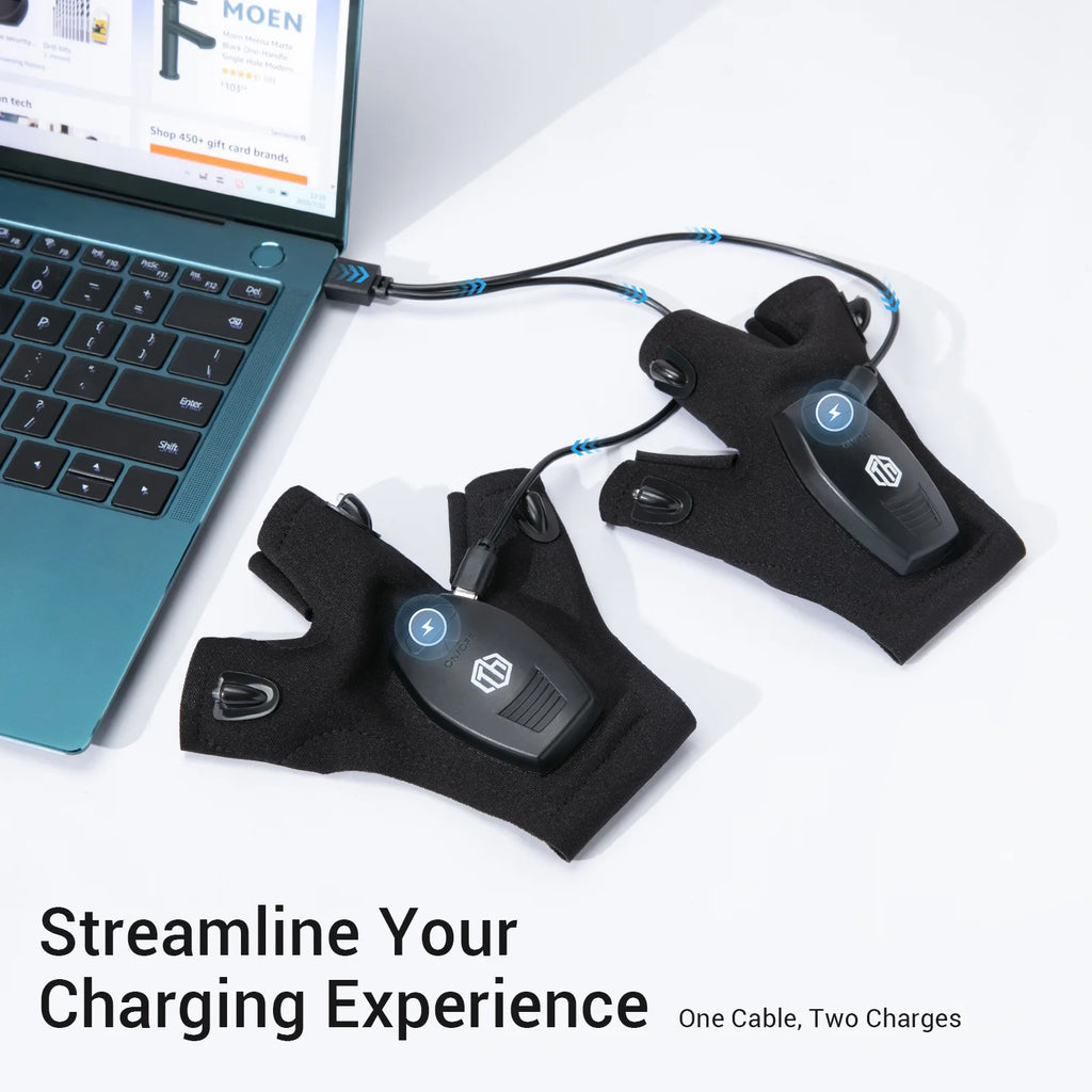 Rechargeable LED Flashlight Gloves, Christmas Gifts for Husband, Cool Gadgets for Camping Repairing Fishing, 1 Pair Black