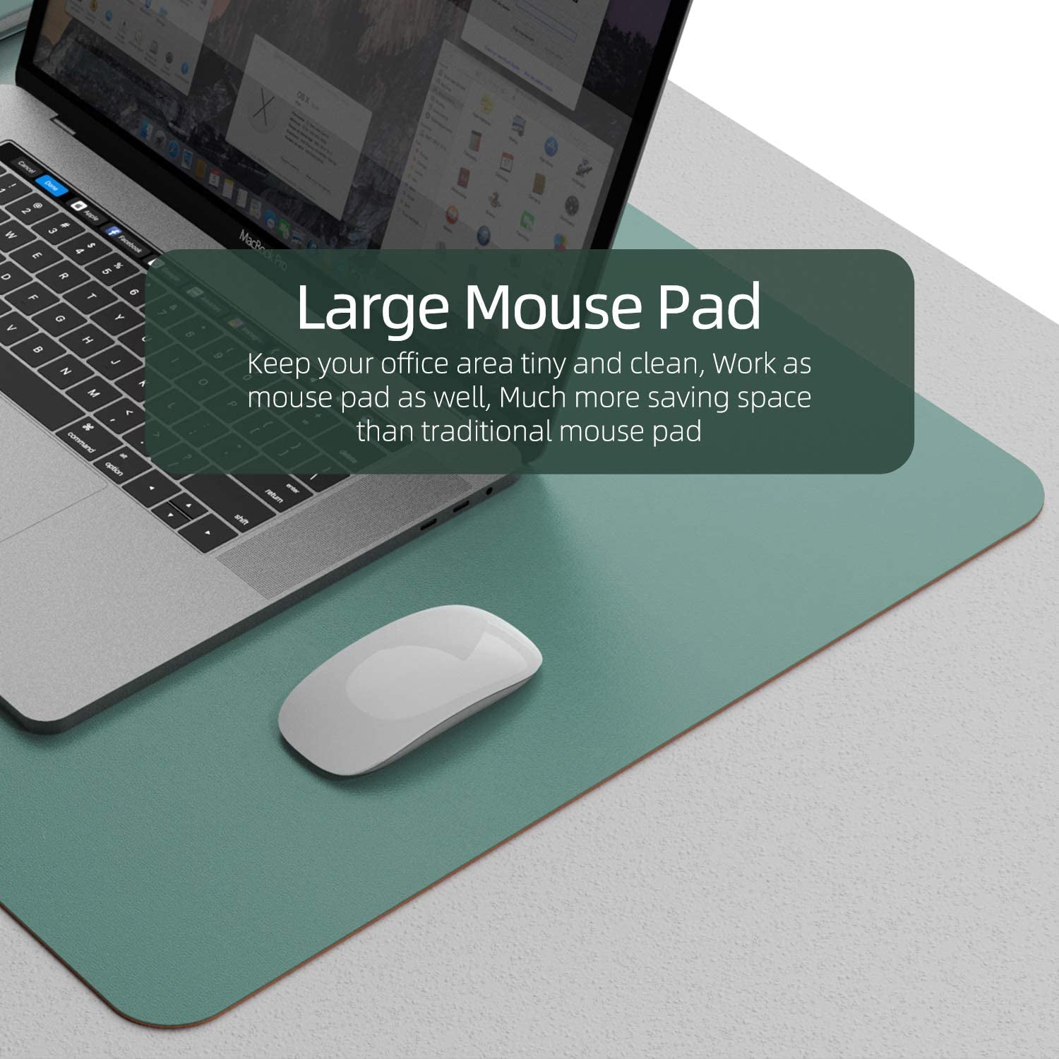 Desk Pad, Desk Mat, 31.5" X 15.7" Dual-Sided Laptop Desk Pad Protector, Large Leather Desk Blotter for Keyboard and Mouse, Waterproof Desk Writing Pad for Office(Pistachio Green + Green Blue)