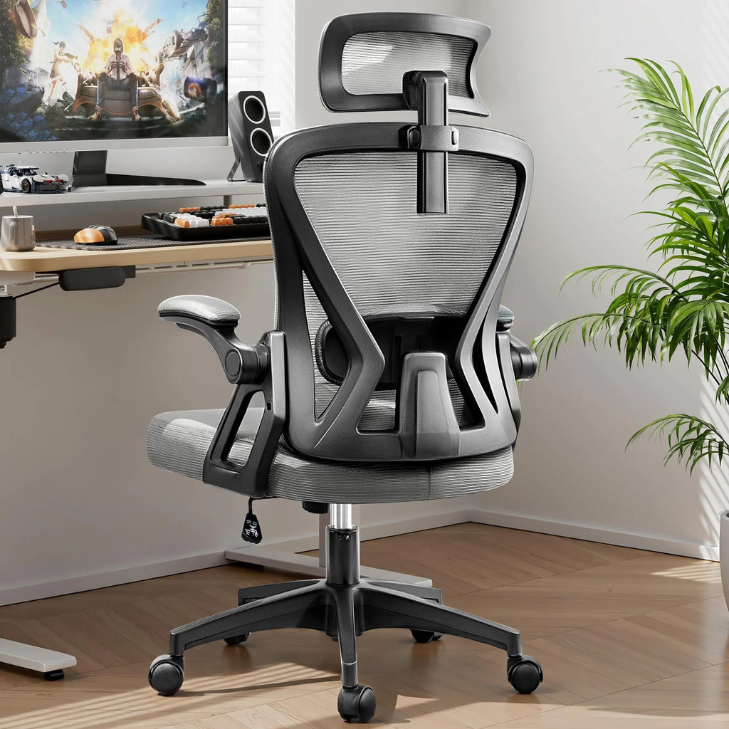 Ergonomic Office Chair, High Back Mesh Office Desk Chair with Headrest 500LBS, Executive Office Chair with Adjustable Aremrest, Home Office Swivel Desk Chair for Home Office, Light Gray