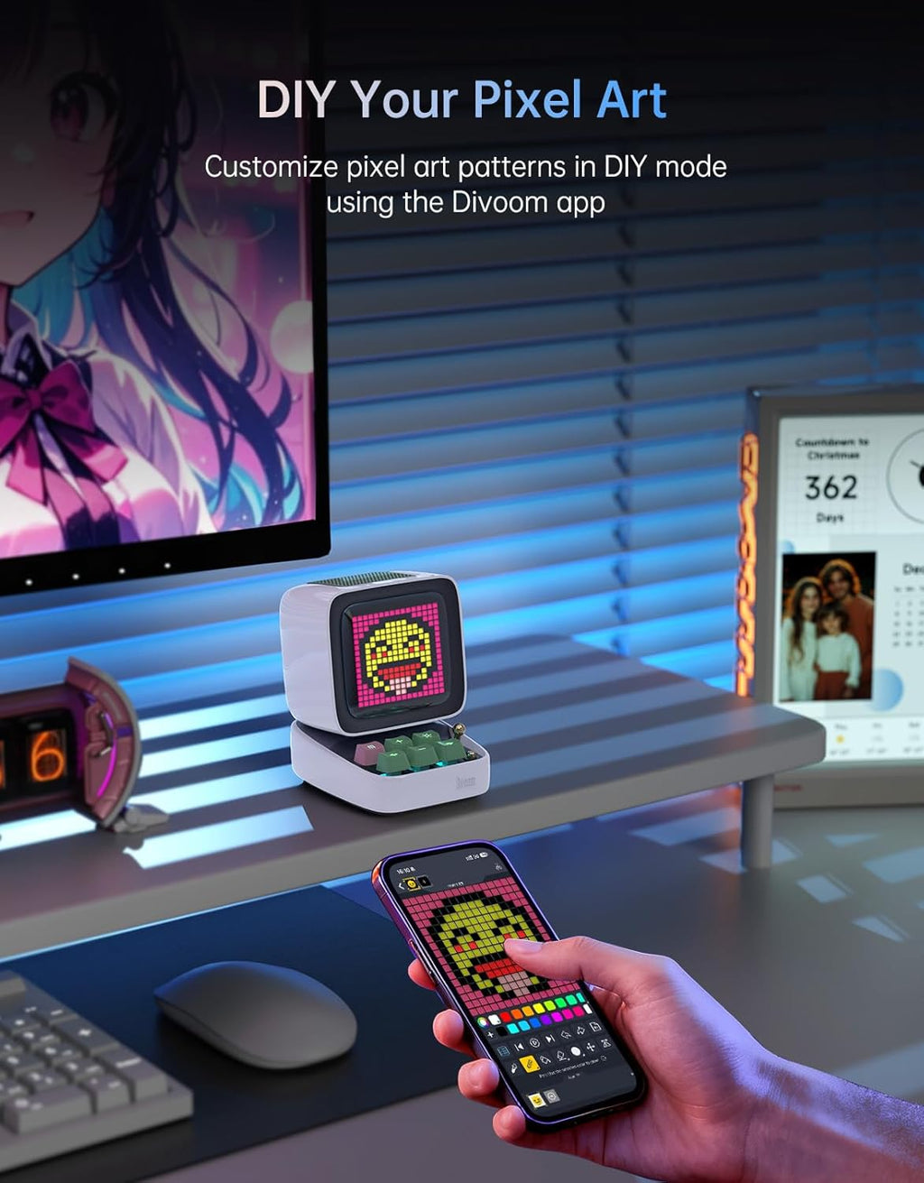 Ditoo Retro Pixel Art Bluetooth Speaker with App-Controlled LED Screen - Stylish White Design