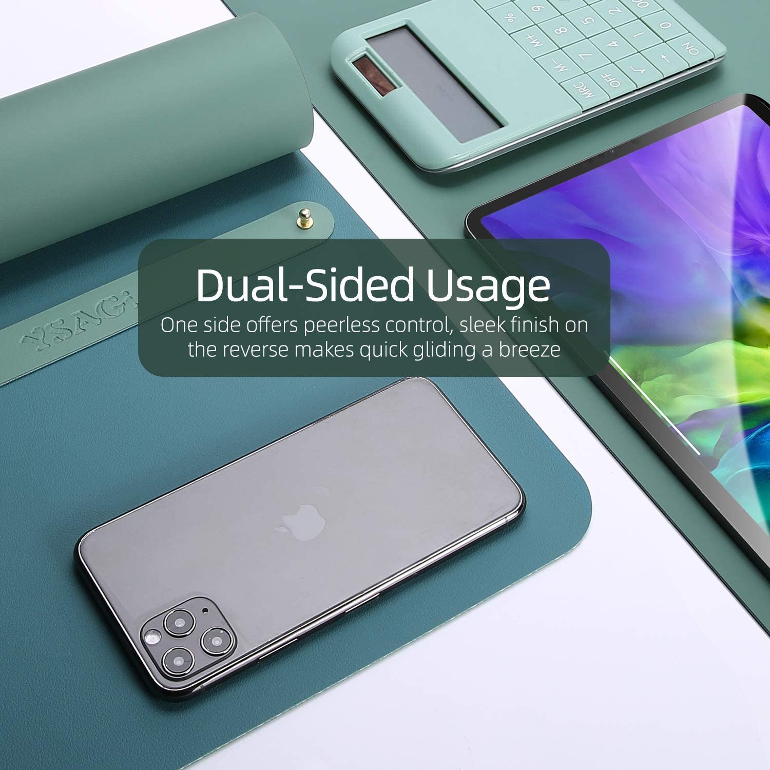 Desk Pad, Desk Mat, 31.5" X 15.7" Dual-Sided Laptop Desk Pad Protector, Large Leather Desk Blotter for Keyboard and Mouse, Waterproof Desk Writing Pad for Office(Pistachio Green + Green Blue)