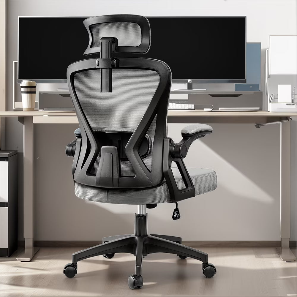 Ergonomic Office Chair, High Back Mesh Office Desk Chair with Headrest 500LBS, Executive Office Chair with Adjustable Aremrest, Home Office Swivel Desk Chair for Home Office, Light Gray