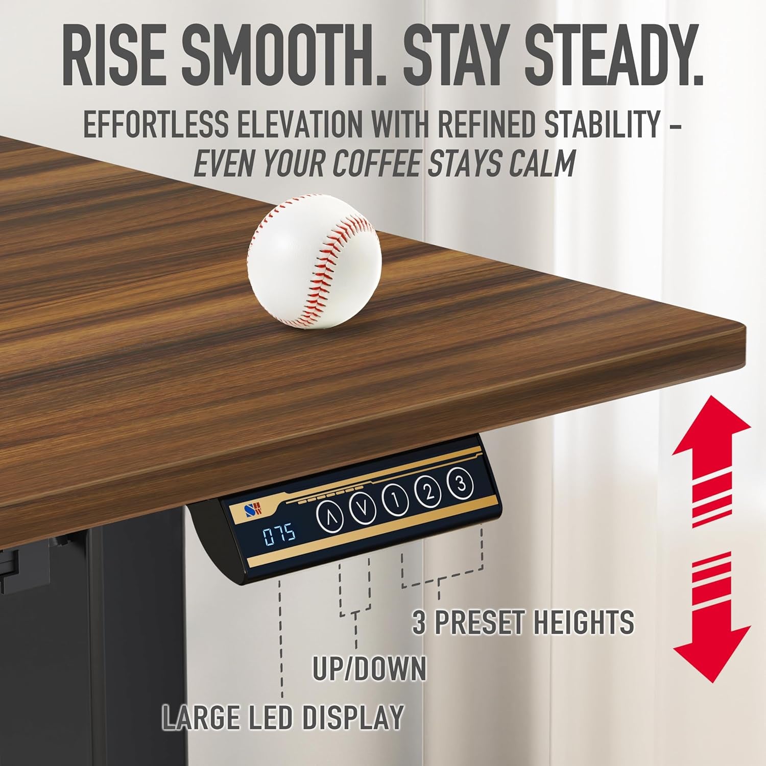 40-Inch Electric Height Adjustable Standing Desk with Drawer, Memory Preset and Cable Management Tray, Walnut