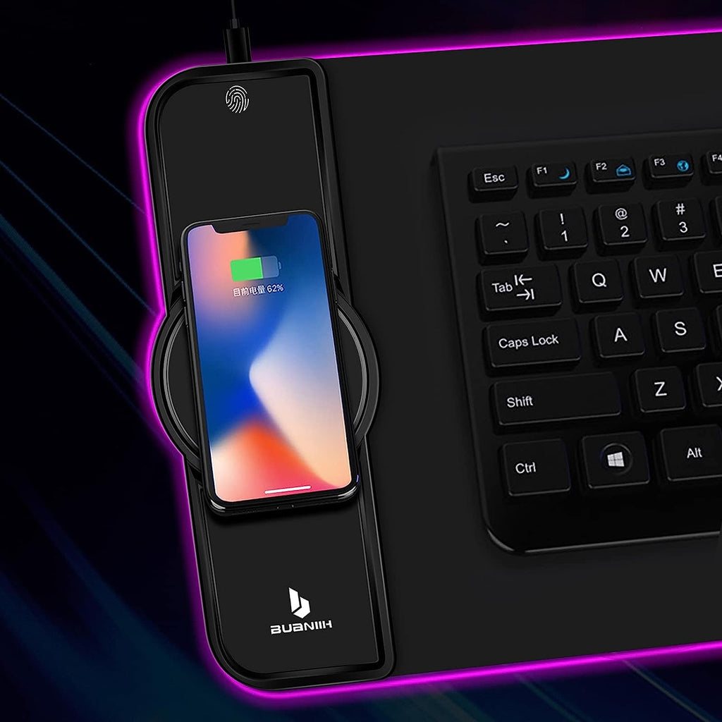 Flare Color Gaming Mouse Pad with Wireless Charging - 15W Fast Charging, 10 Lighting Modes, Perfect for Gaming Keyboard & Mouse, Home & Office, 31.5" x 11.8