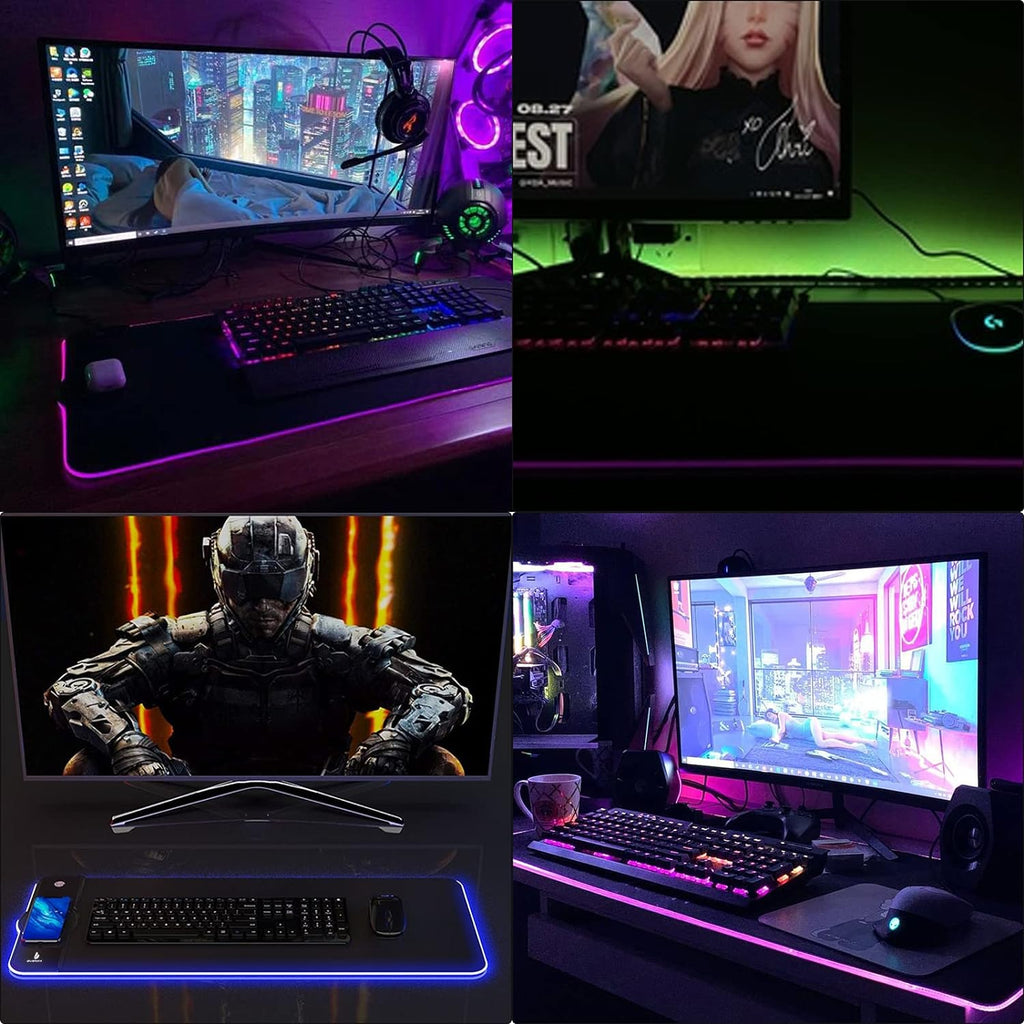 Flare Color Gaming Mouse Pad with Wireless Charging - 15W Fast Charging, 10 Lighting Modes, Perfect for Gaming Keyboard & Mouse, Home & Office, 31.5" x 11.8