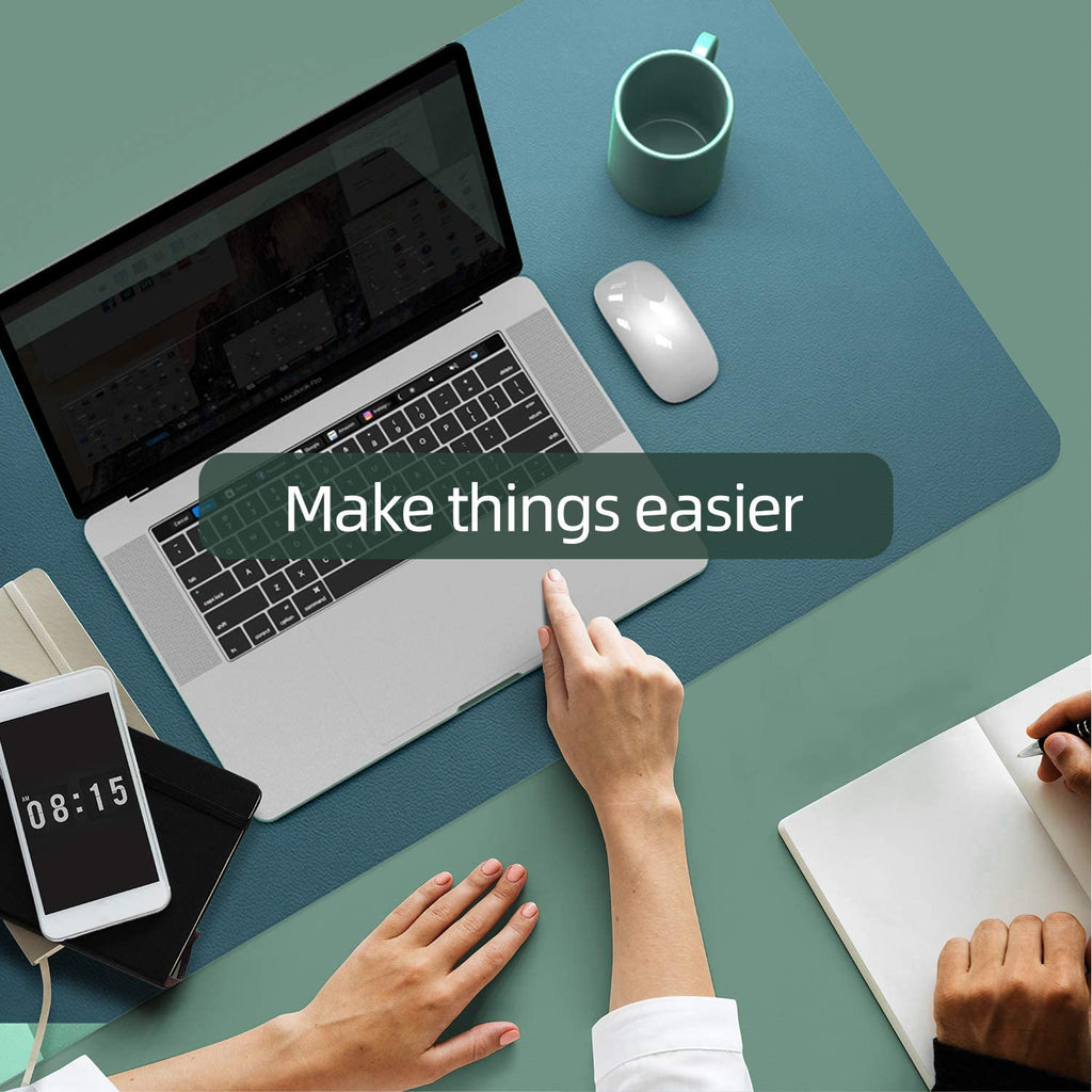 Desk Pad, Desk Mat, 31.5" X 15.7" Dual-Sided Laptop Desk Pad Protector, Large Leather Desk Blotter for Keyboard and Mouse, Waterproof Desk Writing Pad for Office(Pistachio Green + Green Blue)