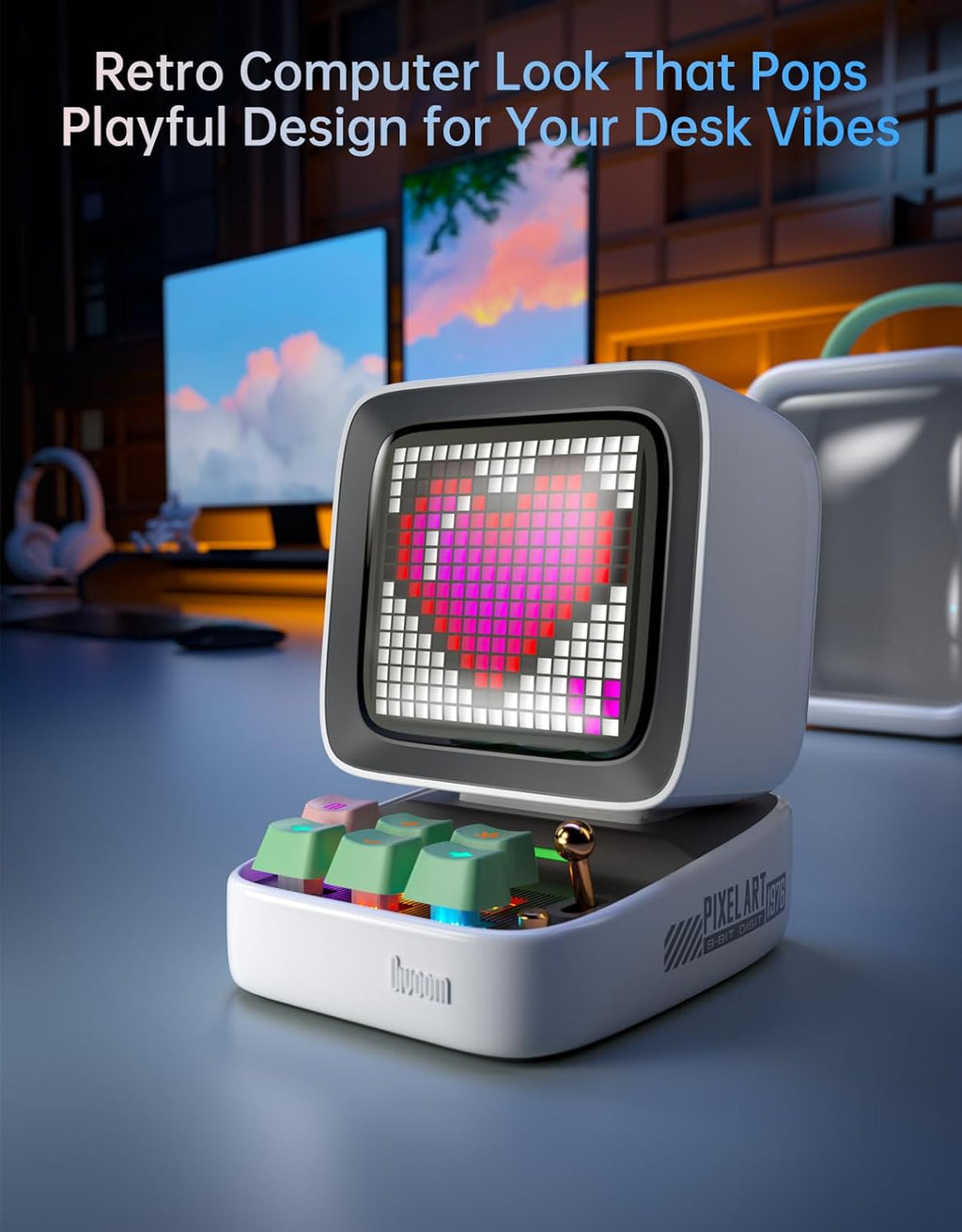 Ditoo Retro Pixel Art Bluetooth Speaker with App-Controlled LED Screen - Stylish White Design