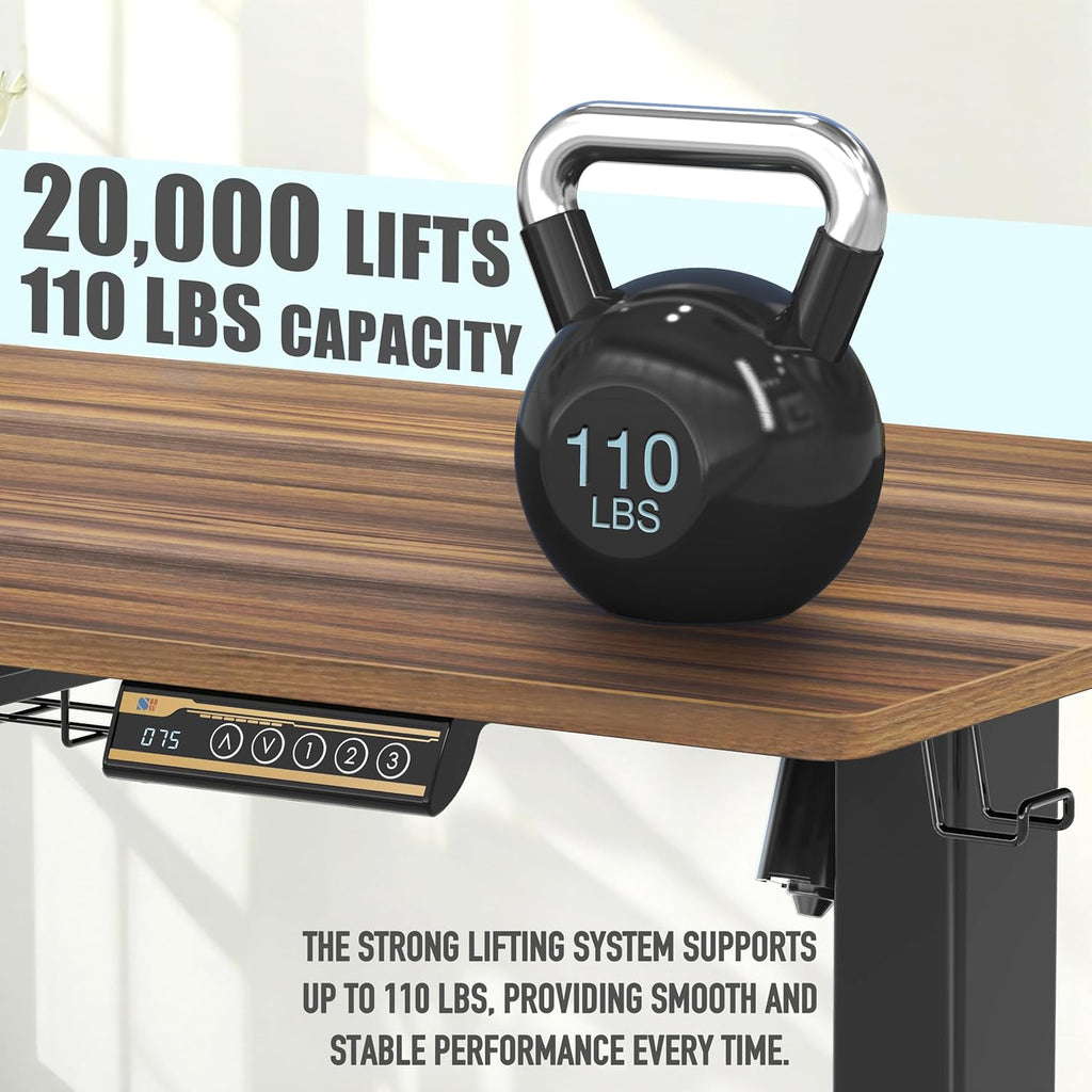 40-Inch Electric Height Adjustable Standing Desk with Drawer, Memory Preset and Cable Management Tray, Walnut