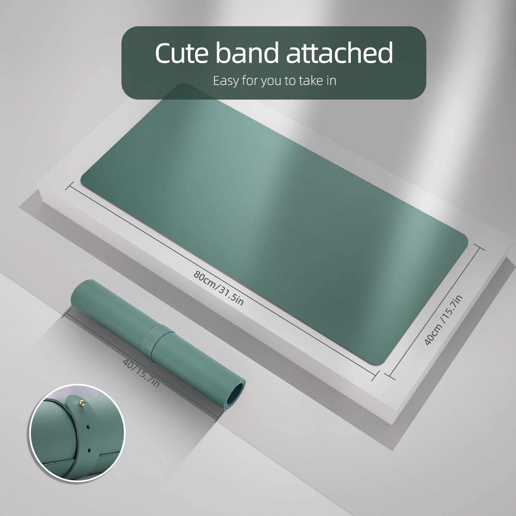 Desk Pad, Desk Mat, 31.5" X 15.7" Dual-Sided Laptop Desk Pad Protector, Large Leather Desk Blotter for Keyboard and Mouse, Waterproof Desk Writing Pad for Office(Pistachio Green + Green Blue)