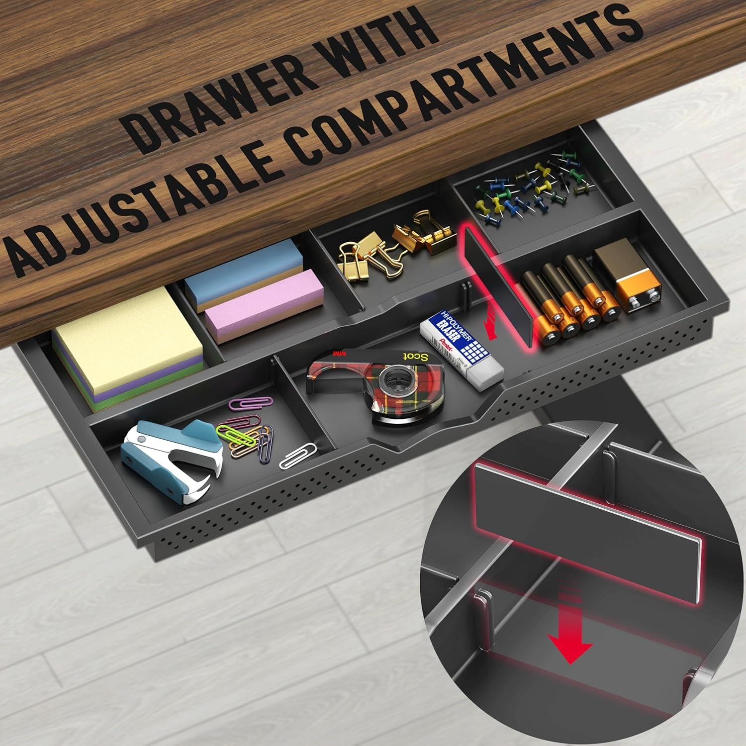 40-Inch Electric Height Adjustable Standing Desk with Drawer, Memory Preset and Cable Management Tray, Walnut