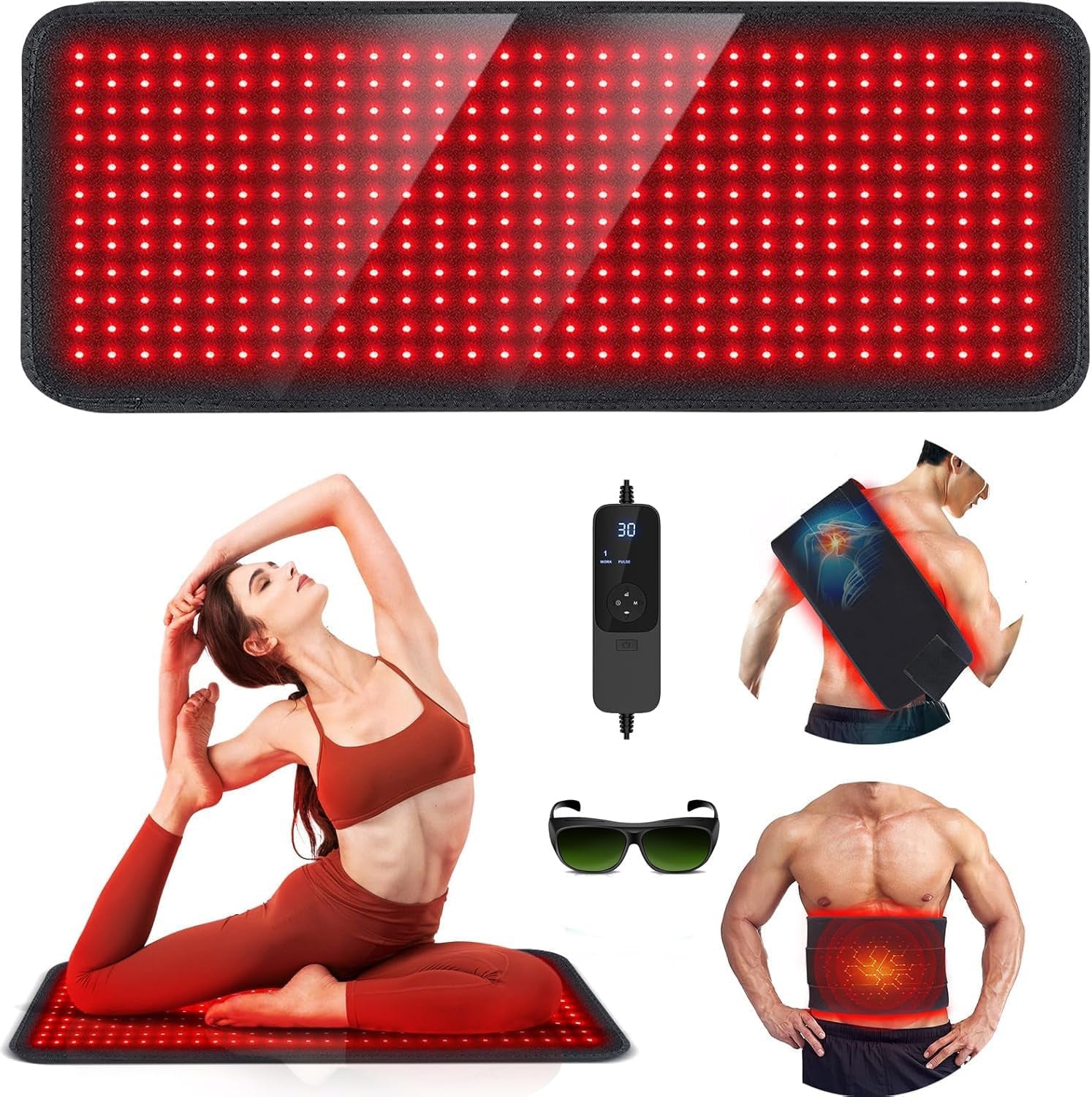 Red Light Therapy Mat for Body, 360 Leds Red Light Therapy Pad 660Nm & 850Nm Infrared Light Therapy Blanket with Timer for Body Back Waist Shoulder Muscle Pain Relief, 60W, 31.5" X 11.8"