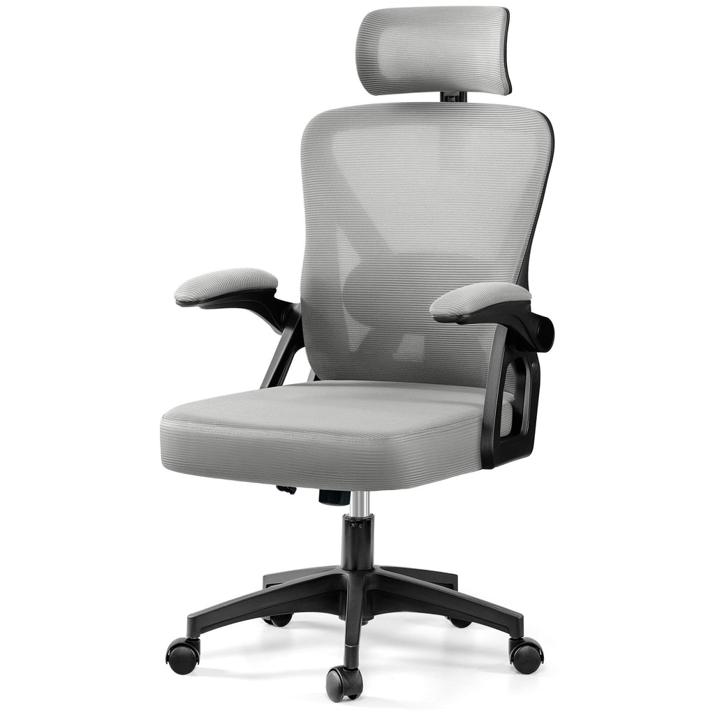 Ergonomic Office Chair, High Back Mesh Office Desk Chair with Headrest 500LBS, Executive Office Chair with Adjustable Aremrest, Home Office Swivel Desk Chair for Home Office, Light Gray