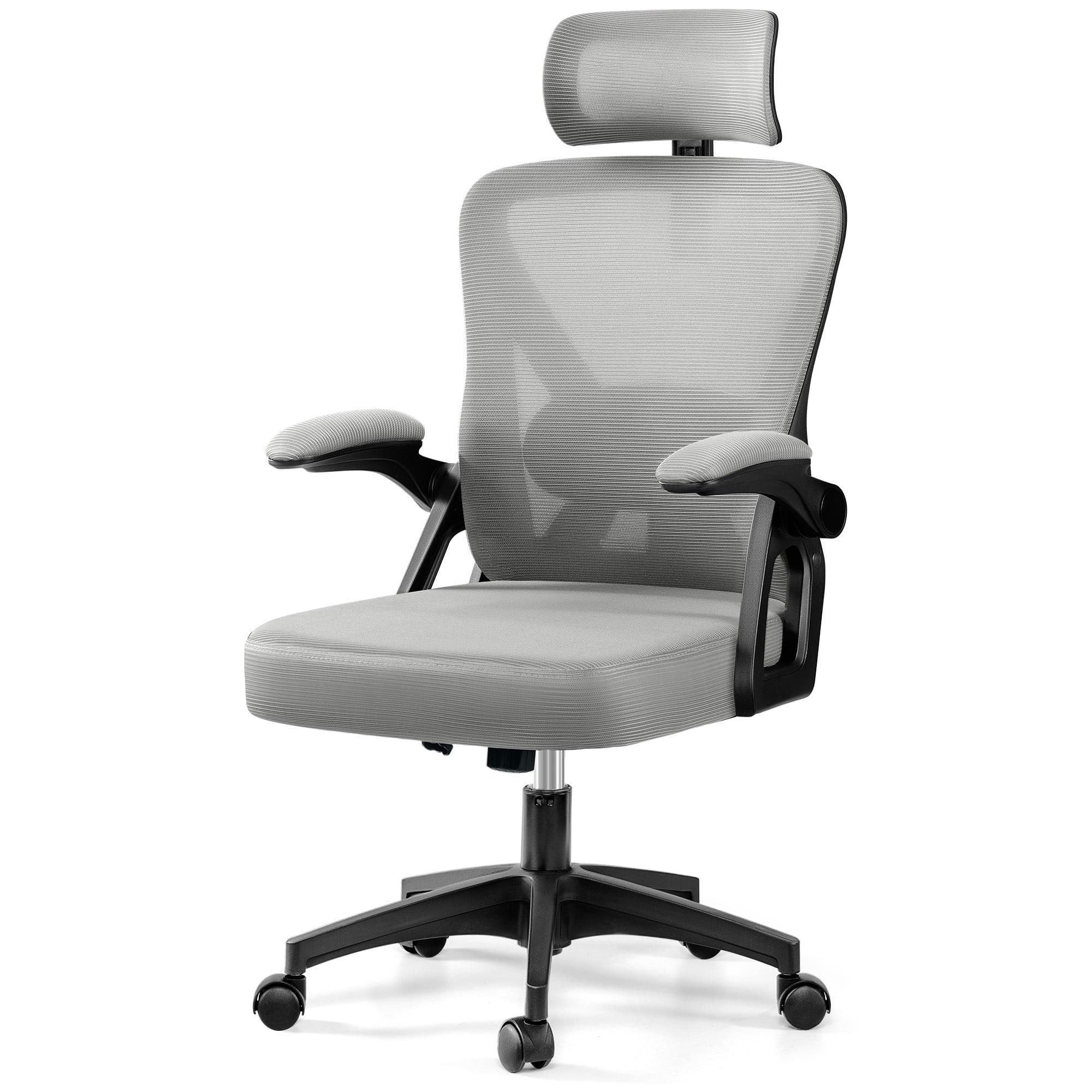 Ergonomic Office Chair, High Back Mesh Office Desk Chair with Headrest 500LBS, Executive Office Chair with Adjustable Aremrest, Home Office Swivel Desk Chair for Home Office, Light Gray