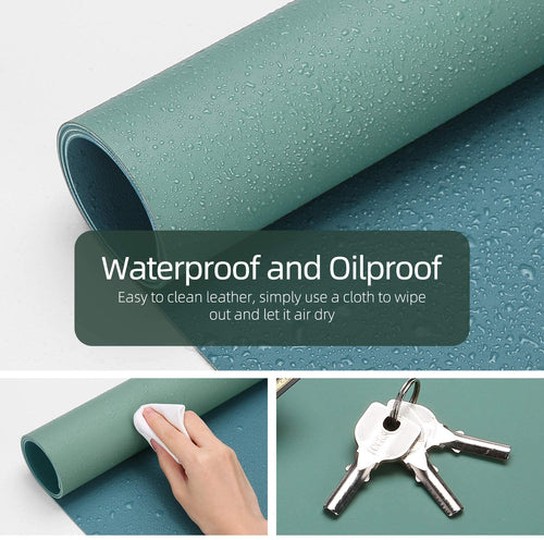 Desk Pad, Desk Mat, 31.5" X 15.7" Dual-Sided Laptop Desk Pad Protector, Large Leather Desk Blotter for Keyboard and Mouse, Waterproof Desk Writing Pad for Office(Pistachio Green + Green Blue)