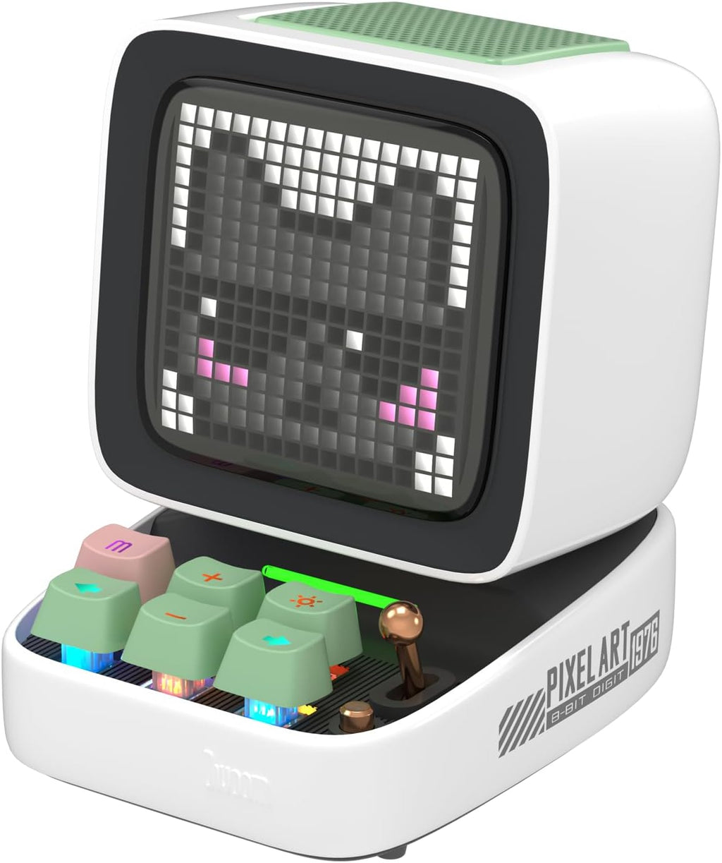 Ditoo Retro Pixel Art Bluetooth Speaker with App-Controlled LED Screen - Stylish White Design